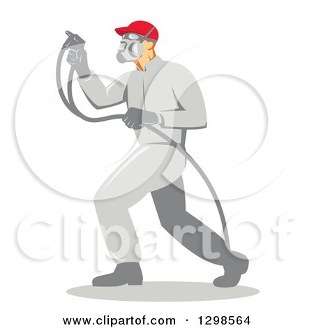 Clipart of a Retro Male Painter Using a Spray Gun in Profile - Royalty Free Vector Illustration by patrimonio