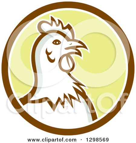 Clipart of a Retro Chicken Hen Head in a Brown White and Yellow Circle - Royalty Free Vector Illustration by patrimonio