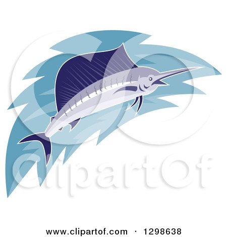 Clipart of a Marlin Fish with Water - Royalty Free Vector Illustration by patrimonio