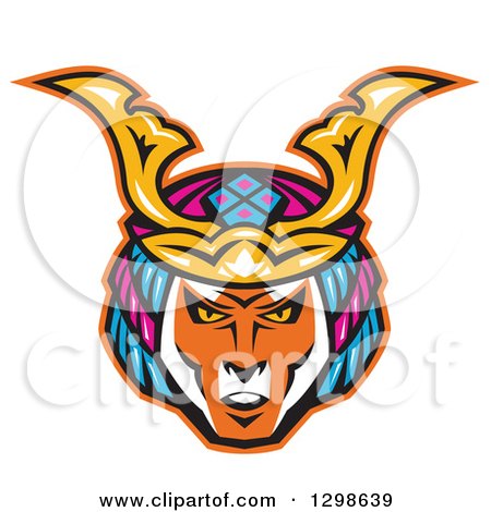 Clipart of a Japanese Samurai Warrior Face - Royalty Free Vector Illustration by patrimonio