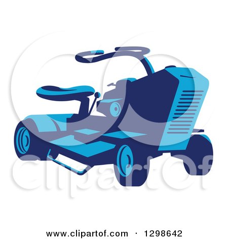 Clipart of a Retro Blue Ride on Lawn Mower - Royalty Free Vector Illustration by patrimonio