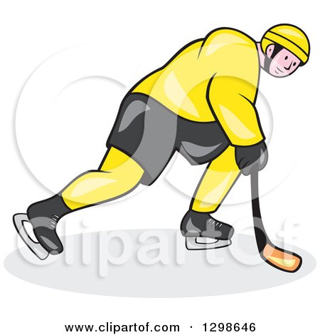 Clipart of a Cartoon Caucasian Male Hockey Player Skating in a Yellow and Black Uniform - Royalty Free Vector Illustration by patrimonio