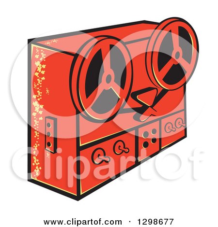 Clipart of a Retro Red Tape Deck Recorder - Royalty Free Vector Illustration by patrimonio