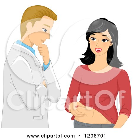 Clipart of a Woman Speaking to Her Plastic Surgeon About Belly Fat - Royalty Free Vector Illustration by BNP Design Studio