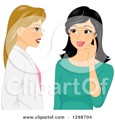 Clipart of a Dirty Blond White Female Plastic Surgeon Doctor Discussing Winkles with Her Patient - Royalty Free Vector Illustration by BNP Design Studio