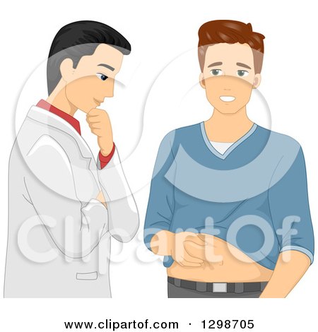 Clipart of a White Male Patient Showing His Belly Fat to His Plastic Surgeon Doctor - Royalty Free Vector Illustration by BNP Design Studio