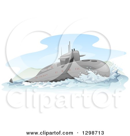 Clipart of a Surfacing Submarine - Royalty Free Vector Illustration by BNP Design Studio