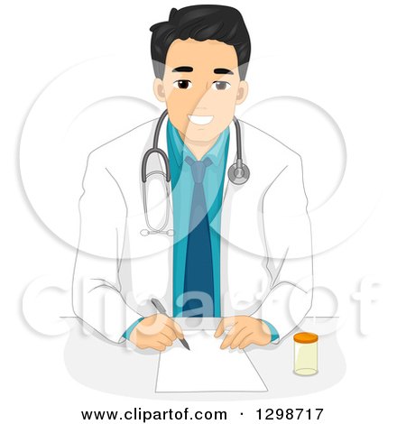 Clipart of a Handsome Young Male Doctor Writing a Prescription - Royalty Free Vector Illustration by BNP Design Studio