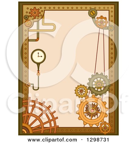 Clipart of a Steampunk Border with Gears Pipes and Gauges - Royalty Free Vector Illustration by BNP Design Studio
