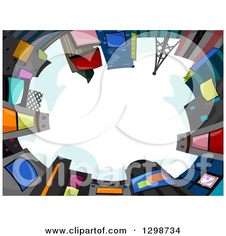 Clipart of a View Looking up of a Circle of Buildings with Jumbotrons Against a Day Sky - Royalty Free Vector Illustration by BNP Design Studio