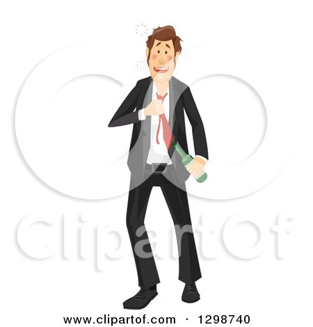 Clipart of a Drunk Brunette White Businessman Walking with a Bottle - Royalty Free Vector Illustration by BNP Design Studio