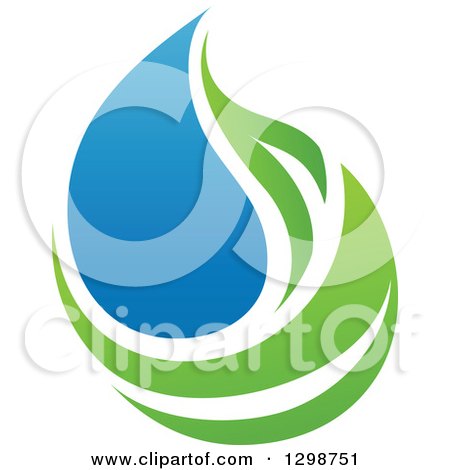 Clipart of a Blue Water Drop and Green Leaf Ecology Design 14 - Royalty Free Vector Illustration by elena