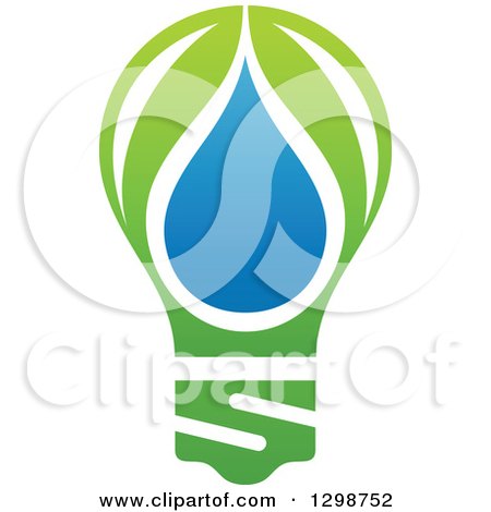 Clipart of a Blue Water Drop and Green Leaf Light Bulb Ecology Design - Royalty Free Vector Illustration by elena