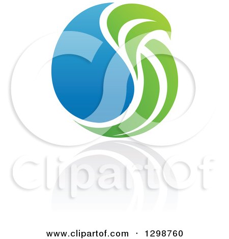 Clipart of a Blue Water Drop and Green Leaf Ecology Design with a Reflection 9 - Royalty Free Vector Illustration by elena