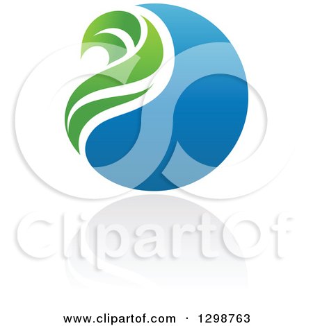 Clipart of a Blue Water Drop and Green Leaf Ecology Design with a Reflection 12 - Royalty Free Vector Illustration by elena