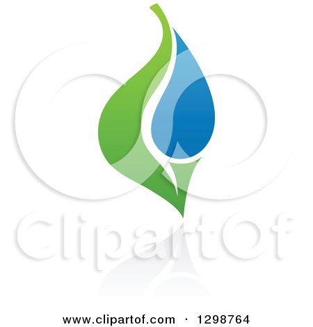 Clipart of a Blue Water Drop and Green Leaf Ecology Design with a Reflection 13 - Royalty Free Vector Illustration by elena