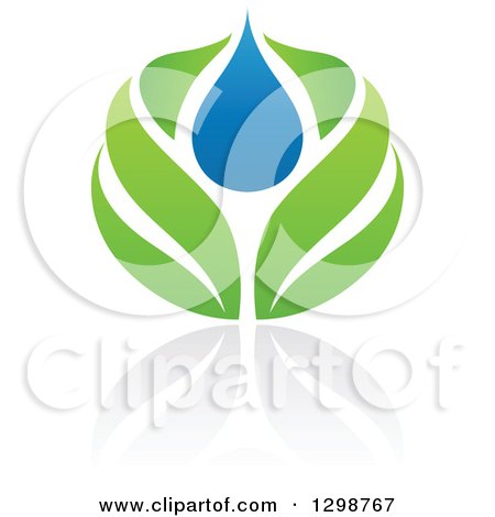 Clipart of a Blue Water Drop and Green Leaf Ecology Design with a Reflection 2 - Royalty Free Vector Illustration by elena