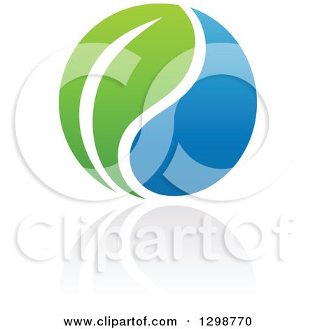 Clipart of a Blue Water Drop and Green Leaf Ecology Design with a Reflection 3 - Royalty Free Vector Illustration by elena