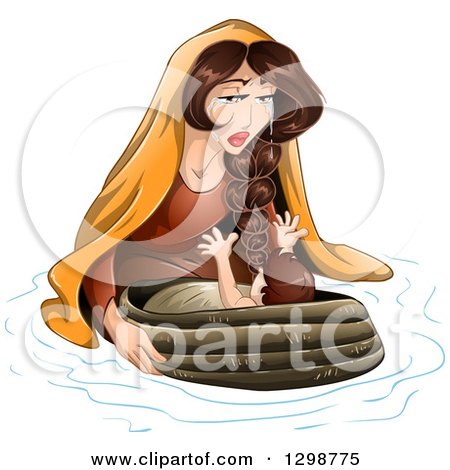 Clipart of Jochebed, the Mother of Moses, Putting the Baby in a Basket on the River - Royalty Free Vector Illustration by Liron Peer
