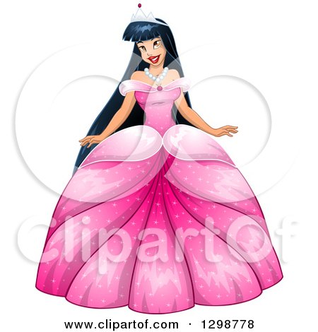 Clipart of a Beautiful Young Asian Princess in a Pink Ball Gown Dress - Royalty Free Vector Illustration by Liron Peer