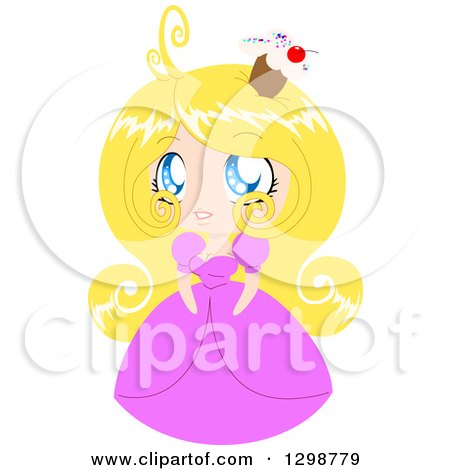 Clipart of a Blond White Cupcake Princess Wearing a Pink Dress - Royalty Free Vector Illustration by Liron Peer