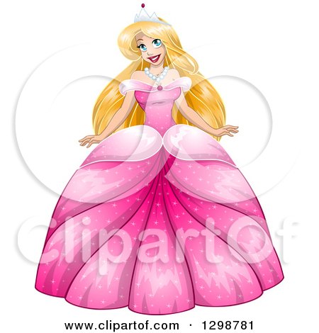 Clipart of a Blond White Princess in a Pink Ball Gown Dress - Royalty Free Vector Illustration by Liron Peer