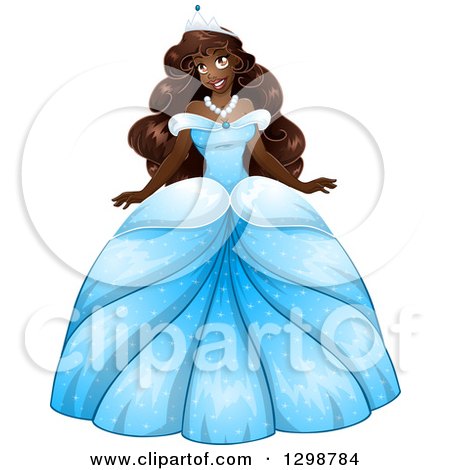 Clipart of a Beautiful African Princess Wearing a Blue Ball Gown - Royalty Free Vector Illustration by Liron Peer
