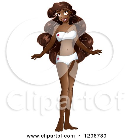 Clipart of a Beautiful Young African Woman Wearing a White Bikini or Underwear - Royalty Free Vector Illustration by Liron Peer