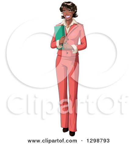 Clipart of a Happy Beautiful African American Business Woman in a Pink Suit - Royalty Free Vector Illustration by Liron Peer