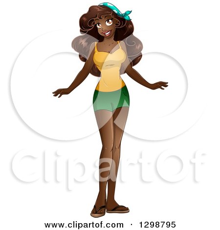 Clipart of a Beautiful Young African Woman in a Tank Top and Shorts - Royalty Free Vector Illustration by Liron Peer