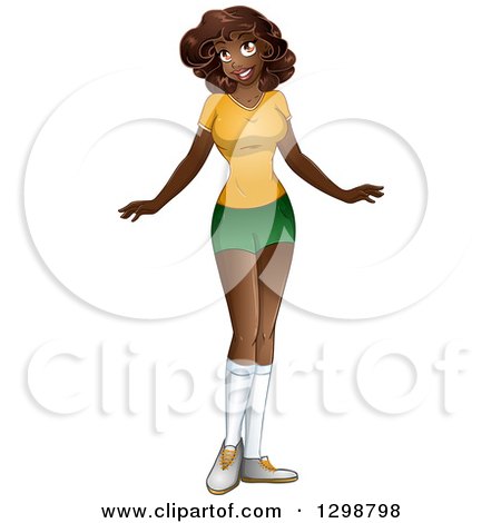 Clipart of a Beautiful Young African Woman Wearing a T Shirt, Shorts and Long Socks - Royalty Free Vector Illustration by Liron Peer