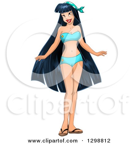 Clipart of a Beautiful Young Asian Woman in a Blue Bikini or Underwear - Royalty Free Vector Illustration by Liron Peer