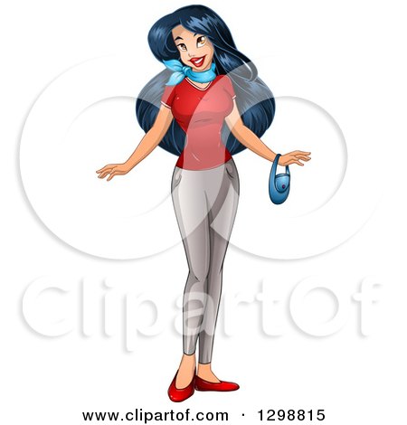 Clipart of a Beautiful Young Asian Woman Wearing a Red T Shirt and Pants - Royalty Free Vector Illustration by Liron Peer