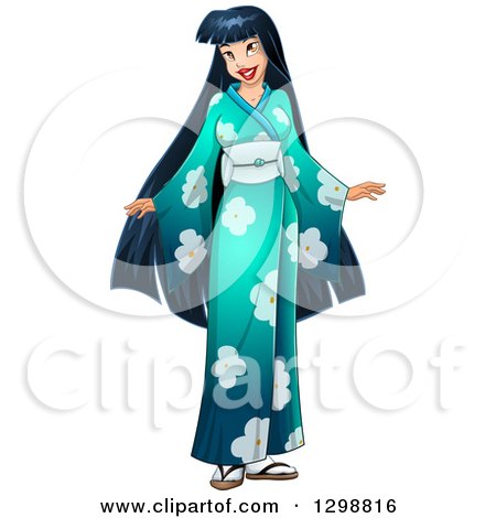 Clipart of a Beautiful Young Asian Woman Wearing a Floral Kimono - Royalty Free Vector Illustration by Liron Peer