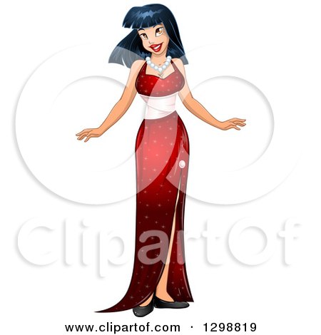 Clipart of a Beautiful Young Asian Woman in a Red Evening Gown - Royalty Free Vector Illustration by Liron Peer