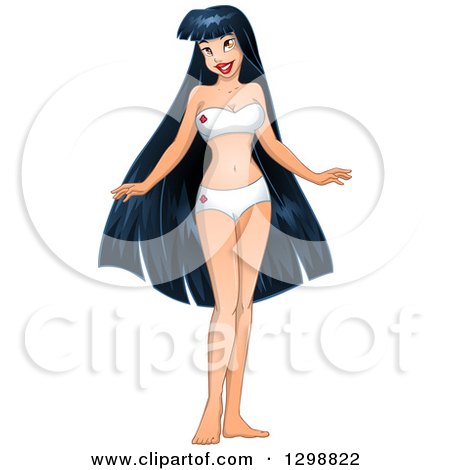 Clipart of a Beautiful Young Asian Woman in a White Bikini or Underwear - Royalty Free Vector Illustration by Liron Peer
