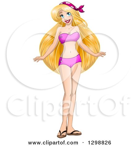 Clipart of a Blond White Woman in a Pink Bikini or Underwear - Royalty Free Vector Illustration by Liron Peer