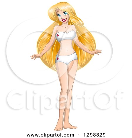 Clipart of a Blond White Woman in a White Bikini or Underwear - Royalty Free Vector Illustration by Liron Peer