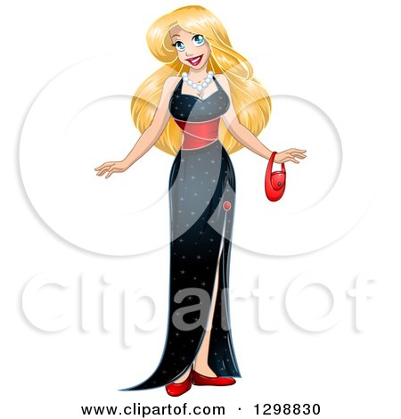 Clipart of a Blond White Woman in a Formal Black Evening Gown - Royalty Free Vector Illustration by Liron Peer