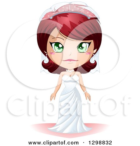 Clipart of a Green Eyed, Red Haired White Bride in Her Wedding Gown - Royalty Free Vector Illustration by Liron Peer