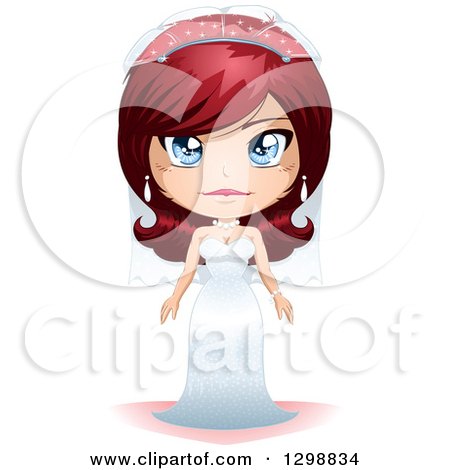 Clipart of a Blue Eyed, Red Haired White Bride in Her Wedding Gown - Royalty Free Vector Illustration by Liron Peer