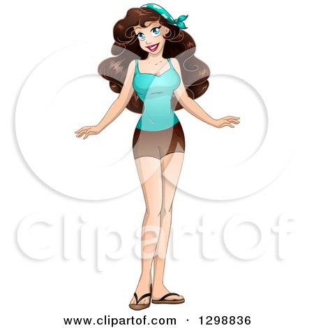 Clipart of a Beautiful Brunette White Woman in a Tank Top and Shorts - Royalty Free Vector Illustration by Liron Peer