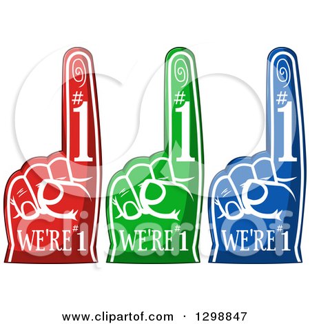 Clipart of Red Green and Blue Sports Foam Fingers with Text - Royalty Free Vector Illustration by Liron Peer