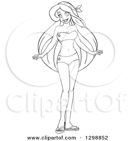 Clipart of a Lineart Black and White Woman in a Bikini or Underwear - Royalty Free Vector Illustration by Liron Peer