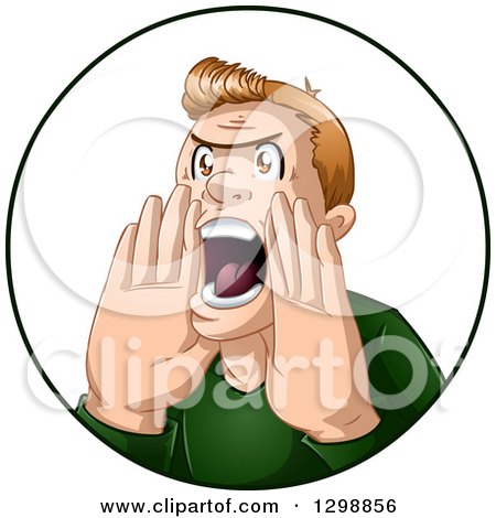 Clipart of a Mad Blond White Man Shouting in a Circle - Royalty Free Vector Illustration by Liron Peer