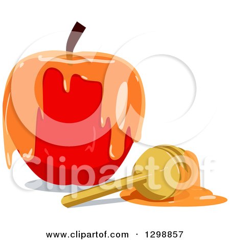 Clipart of a Red Apple Dripping with Honey, and a Dipper - Royalty Free Vector Illustration by Liron Peer