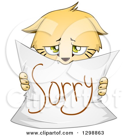Clipart of a Cute Apologetic Kitten Holding up a Sorry Sign - Royalty Free Vector Illustration by Liron Peer