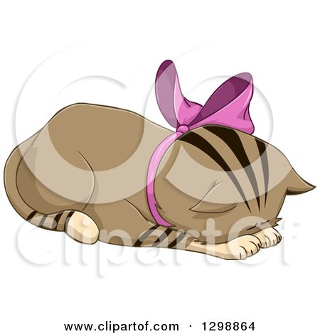 Clipart of a Cute Brown Tabby Kitten Wearing a Bow and Apologizing - Royalty Free Vector Illustration by Liron Peer