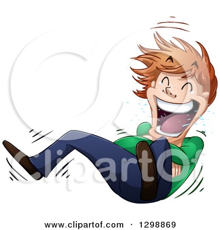 Clipart of a Cartoon Young White Man Rolling on the Floor and Laughing - Royalty Free Vector Illustration by Liron Peer