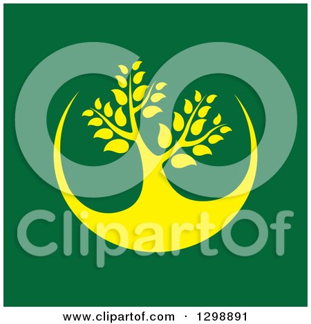 Clipart of a Yellow Tree and Circle Design on Green - Royalty Free Vector Illustration by ColorMagic